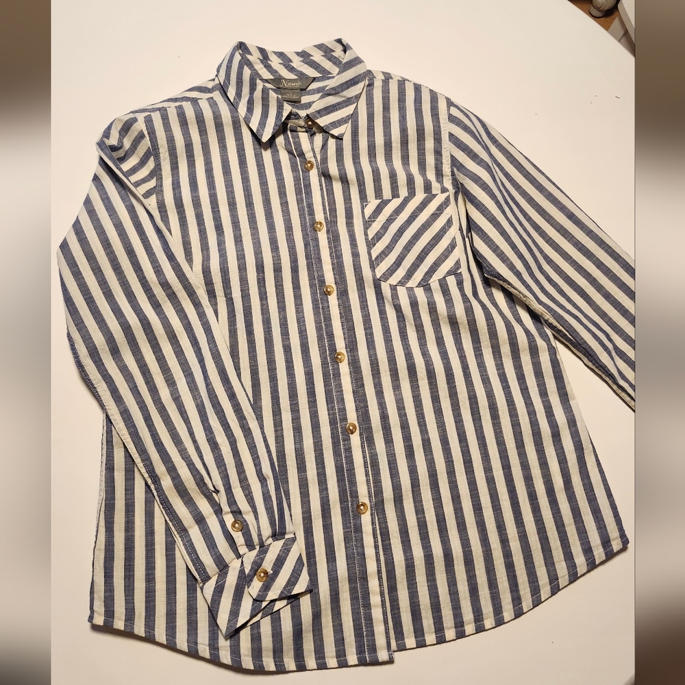 Natural Reflections Navy and White Striped Button Down Shirt